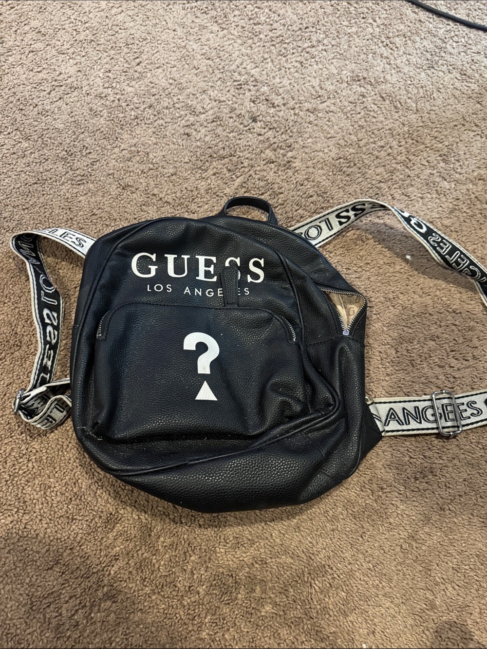 GUESS Black Logo Question Mark Mini Backpack
